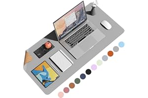 YSAGi Schreibtischunterlage, Mauspad aus Naturkork und Leder, 90x43cm Rutschfeste Schreibunterlage, Cork, Wasserdicht, Beidseitig Verwendbare Schreibtischmatte für Büro und Zuhause (Grau)