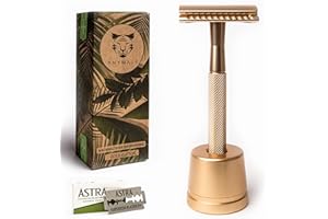 ‎ANYMALE ANYMALE® Rasierhobel Gold Edition - Damen Set mit Ständer und 5 ASTRA Klingen - Plastikfreier Rasierer aus Metall