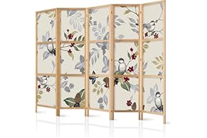murando - Biombo XXL XXL Bosque Naturaleza Hojas Botanical 225x171 cm 5 Paneles Lienzo de Tejido no Tejido Tela sintética Separador Madera Design de Moda Home Office Japón b-B-0593-z-c