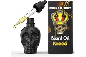 Beard and Bones - 60ml Beard Oil for Men | Nut Free | Natural Carrier Oils of Jojoba, Squalane and Sea Buckthorn Oil | Black Glass Skull | Choice of 6 Scents (Kreed)