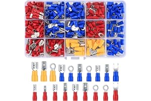 woshilaoDS 300 Pezzi Capicorda Elettrici Connettori Terminali Kit, Capicorda a Crimpare Connettori Elettrici Isolati per Cavi Elettrici, Forcella, Occhiello, Vanga e Anello Isolati Capicorda Set