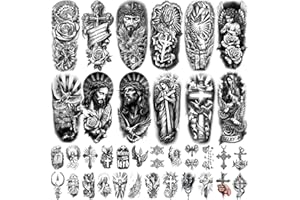 GABIZAFIA 77 fogli di tatuaggi temporanei cristiani per adulti uomini donne, bambini, religiosi, Gesù, croce, Dio, Cristo, cattolici, realistici, mezze maniche, tatuaggi finti, adesivi