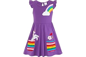 SFreeBo Vestito Bambina Unicorno Arcobaleno Vestiti Bambina Maniche Lunghe Ricami Stampati Abito Bambina 3-8 Anni