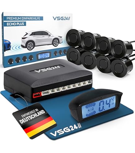 Shkalacar Sensores Aparcamiento Coche, Aparcamiento Coche Kit con 8 Sensores, Sensor Aparcamiento Coche Detección de Distancia, Pantalla LCD de Distancia, Zumbador de Advertencia de Sonido