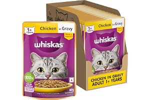 Whiskas Adult (1+ Years) Wet Cat Food, Chicken in Gravy, 80 g (Pack of 14), Hydrating Food Made With Real Chicken, 100% Complete & Balanced Nutrition for Adult Cats