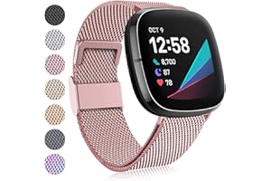Faliogo Compatible with Fitbit Versa 3 Strap/Fitbit Versa 4 Strap/Fitbit Sense Strap, Adjustable Stainless Steel Metal Replacement Strap with Magnet Lock for Versa 4/Versa 3/Sense for Women Men
