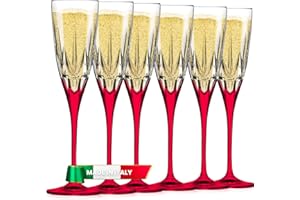 Avilia Juego de 6 copas para champán o prosecco de 17 cl con base roja – Fabricadas en Luxion resistente y duradero, ideales para aperitivos, fiestas o cenas familiares – lavables en lavavajillas