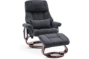 ‎M MCOMBO M MCombo Relaxsessel mit Hocker, Drehbare Fernsehsessel mit Liegefunktion, Moderner TV-Sessel Stuhl für Wohnzimmer, mit Kissen & Seitentasche, 9066 (Stoff, Dunkelgrau)