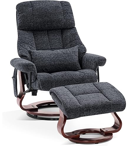 HOMCOM Relaxstoel met kruk, 360° draaibaar, ligfunctie, stevig hout