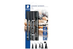 STAEDTLER Lumocolor 60 Markörset – 4 permanenta pennor, olika spetsar | Permanenta & fina OH-markörer med olika spetsar – 97% återvunnet hölje – Art.-Nr. 60 BK