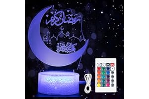 Niaetuto Lampe Ramadan,Veilleuse Ramadan,16 Colori Ramadan 3D Veilleuse Mubarak Islam,Ramadan Mubarak Lampe Décorations,LED Lampe 3D Ramadan Eid Ramadan Decoration