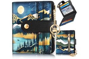 Pegmode Wallet Women Slim Cute Leather Thin Bifold Small Card Wallet Purse Ladies Teen Girls Female Medium Aesthetic Night Tiny Simple Soft Unique Pretty Modern Credit Card Holder Keychain RFID…