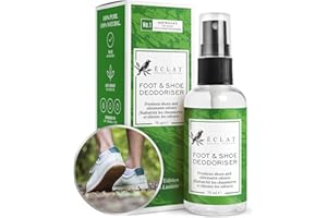 ECLAT SKINCARE Foot & Shoe Deodorising Spray - Shoe Odour Eliminator with Zer-O™ Tech - Kills 99.8% Bacteria - Tackles Ingrained Odour & Wet Shoes, Shoe Spray, Foot Spray, Shoe Freshener & Deodoriser, 75ml