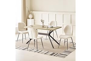 JIJIAN Set da Pranzo con Tavolo da Pranzo in Legno Chiaro e 4 Sedie Beige, Tavolo da Pranzo Rettangolare di 140x80x76 cm con 4 Sedie da Pranzo in Lino a Design Ergonomico, per Soggiorno, Cucina