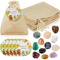 Regalo Compleanno Bambino Set Di 12 Pietre Portafortuna Per Bambini Con Sacchetti Di Juta E Biglietti Animali - Regalo Creativo Per Compleanni, Feste A Tema Bosco Pietre Preziose Bambini