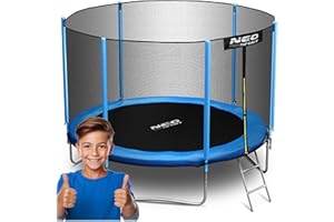 ‎NEO-SPORT Neo-Sport Trampolina Ogrodowa Trampolina Dla Dzieci Z Siatką Zewnętrzną i Drabinką 312 cm 10 ft Niebieski Czarny