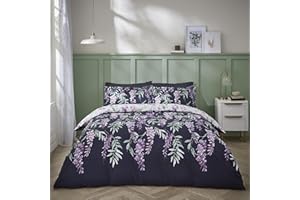 Catherine Lansfield Bedding Wisteria Bettwäsche-Set für Doppelbett, mit Kissenbezügen, Weiß/Marineblau