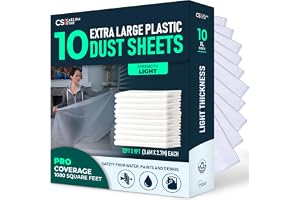 CS 10 Pack Extra Large Plastic Dust Sheets for Decorating 3.6 x 2.7m (12x9 ft), Dust Sheets for Painting, Clear Plastic Sheet