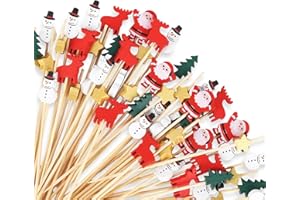 TSLBW 100 palitos de cóctel de Navidad, árbol de Navidad, muñeco de nieve, alce, palillos de cóctel de Navidad, palillos de cóctel de Navidad, palillos de frutas de cóctel de Navidad, para suministros