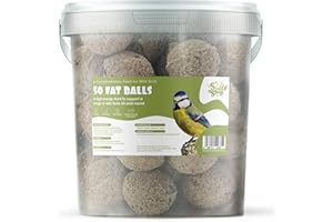 Suet Shop - 50 Suet Fat Balls, 4kg Tub - Enriched with Human Grade Beef Tallow - High Energy Bird Food with Essential Oils & Protein - All-Season Fat Balls for Wild Birds - Manufactured In The UK