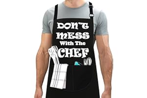 LINEN CLOSET® King of the Grill Apron for Men Funny Aprons Professional Bbq Aprons Kitchen Cooking Gift Apron with 2 Front Pockets Home Kitchen Garden Work Restaurant