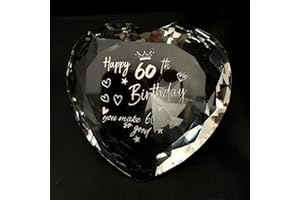 WOSHIDEFA 60th Birthday Gifts for Women,60th Birthday Gifts for Her Wife,Sister,Mum,Grandma,Crystal Heart Keepsake Paperweight,60 Years Birthday Presents for Friend, Gilfriend
