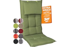 gardisun Gartenstuhlauflagen Hochlehner mit Kopfteil I Extra Dicke Sitzauflagen I Made in Europe I Ideale Polsterauflagen für Hochlehner I Auflagen mit extra hoher Lichtechtheit I 3er Set I Grün