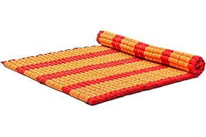 Leewadee Zwijana mata podłogowa XL – wygodny i zwijany materac tajski, duża mata do masażu wypełniona ekologicznym kapok, idealna jako mata do spania 190 x 145 cm, Orange Red