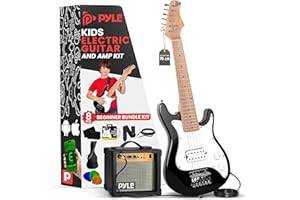 Pyle Kids Electric Guitar, Electric Guitar- w/Amp, Guitar Set, Small Size-30"/76cm, 2 Month Free Lessons, 10W Amplifier, Gig Bag,Tuner,Extra Strings, Picks, Right, White