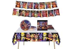 GENSHII Five Nights at Freddy's Birthday Party Supplies, 32Pcs Freddy's Style Decorations for Kids Adults include Banner ,Table cloth ,Plates, and Napkins
