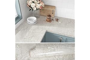 VEELIKE Beżowo-szara tapeta marmurowa, błyszcząca, winylowa na blat kuchenny, wodoodporna, efekt marmuru, samoprzylepny winyl, papier kontaktowy do blatów kuchennych i łazienkowych, 40 x 300 cm