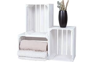 LAUBLUST 3er Set Große Vintage Holzkisten - 40x30x25cm, Weiß Lackiert, Neu, Unbenutzt | Möbel-Kiste | Wein-Kiste | Obst-Kiste | Apfel-Kiste | Deko-Kiste aus Holz