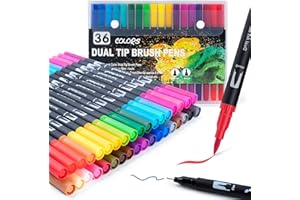 AKARUED Dual Tip Brush Pens: Felt Tip Pen Set 36 Colors Colouring Pens Art Markers for Kids and Adults Colouring, Fineliner Tip Brush Marker for Drawing Sketching Design Calligraphy Painting Lettering Journal