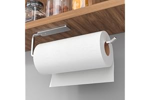 NIFFGAFF Paper Towel Holder Under Cabinet - Wall Mounted Paper Towel Holder No Drilling, Adhesive Under Cabinet Paper Roll Holder, Silver Kitchen Towel Holder, 31 x 8 x 3.5 cm, Aluminum, Silver