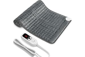 Levesolls Termoforo Elettrico 84x43 cm - per Schiena, Spalle e Addome, 6 Livelli Di Temperatura, 4 Timer, Riscaldamento Rapido, Spegnimento Automatico, Lavabile In Lavatrice - Grigio Scuro