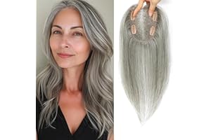 SARO-UP Human Hair Toppers for Women Real Human Hair Topper with Thinning Hair Clip In Topper Hairpieces 40g No Bangs 10 * 12CM Swiss Base Wiglets Top Hair Toppers 12Inch (Mixed Light Grey)
