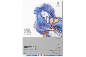 Winsor & Newton 6689747 papier rysunkowy w bloku – 25 arkuszy A4, 220 g/m², średnia ziarnistość, naturalna biel, bezkwasowy, odporny na starzenie, idealny do ołówków, kredek, pasteli węglowych