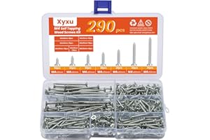 Xyxu M4 Wood Screws Assortment –290pcs Assorted Zinc Countersunk Self Tapping Screws for Wood 12mm, 16mm, 20mm, 25mm, 30mm, 40mm & 50mm with Storage Box As DIY, Furniture, Decking, Chipboard Screw