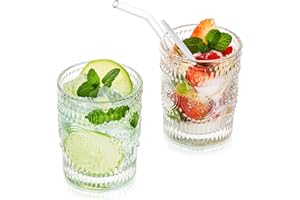 Glasseam Vasos De Agua para Beber Vasos Vintage De 300 Ml Juego De 2 Vasos Altos De Highball para Jugo, Café, Té para Fiestas, Bares