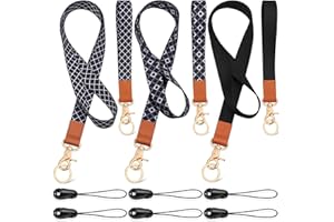 VEVOQIM 6 Stück Schlüsselband mit Schlüsselbund,Lanyard Schlüsselband Lang und Schlüsselband Kurz, Echtleder umhängeband Schlüsselband für Inhaber der Ausweiskarte, Handy, Schlüssel (Schwarz)