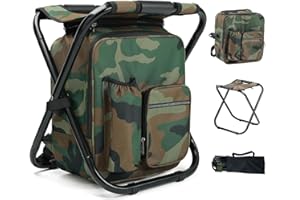 Outplea Ultralight Camping Stool for Adults with Removable Insulated Backpack 15L, Large Folding Portable Hunting Seat for Outdoor Fishing Picnic, Camouflage