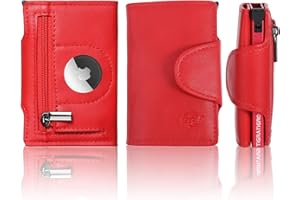 TIGRATIGRO Tygrys] Ekranowany uchwyt karty kredytowej, portfel dla mężczyzn i kobiet, antyklon z ochroną Rfid, kieszeń na monety na zamek, Czerwony, 10cm*7cm*1.5cm, Trzy drzwi Kompatybilny Airtag