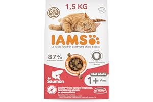 IAMS Advanced Nutrition - Croquettes Premium Chats Adultes - 100% Complètes et Equilibrées - Au saumon - Sans OGM Colorants Arômes Artificiels - Sac refermable 1,5 kg