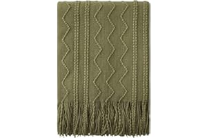 BOURINA Textured Solid Soft Sofa Throw Couch Cover Knitted Decorative Blanket,Olive, 127x152cm