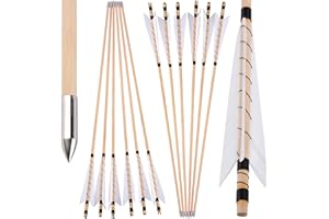 limaity 32" Archery Wooden Arrows Traditional Hunting Arrows Wooden Arrow Shaft with 5" Natural Feather Wooden Arrows for Recurve Bow Longbow