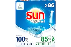 Sun Pastilles Lave-Vaisselle Standard, 85% Ingrédient Naturel/Ecolabel, 86 Tablettes Lave-Vaisselle, Made In France