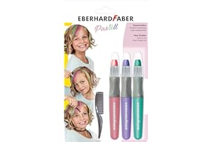 ‎EBERHARD FABER Eberhard Faber 579202 - Haarkreide für Kinder, 3 Pastell Farben, mit Haarkamm, leicht abwaschbar