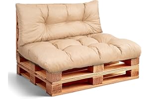 PFM HOME Palettenkissen Outdoor-Kissen Wasserdicht für Palettensofa Palettenmöbel Europaletten - Gartenkissen - 1 x Rückenkissen 120 x 40 cm + 1 x Sitzkissen 120 x 80 cm - Beige