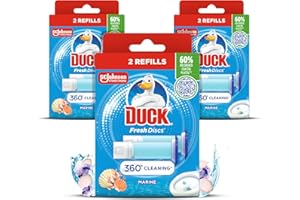 Duck Fresh Discs Toilet Cleaner Refill Twin Pack, Fights Stains That Harbour Germs, Prevents Limescale Build Up, Marine Fragrance, Pack of 3 (Total of 6 Refill Tubes)