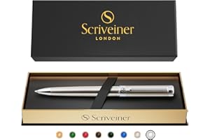 Scriveiner Penna a sfera in acciaio inox Penna di lusso con finitura in acciaio inox, ricarica nera, set per uomini e donne, professionale, esecutiva. Stainless Steel Ballpoint Pen